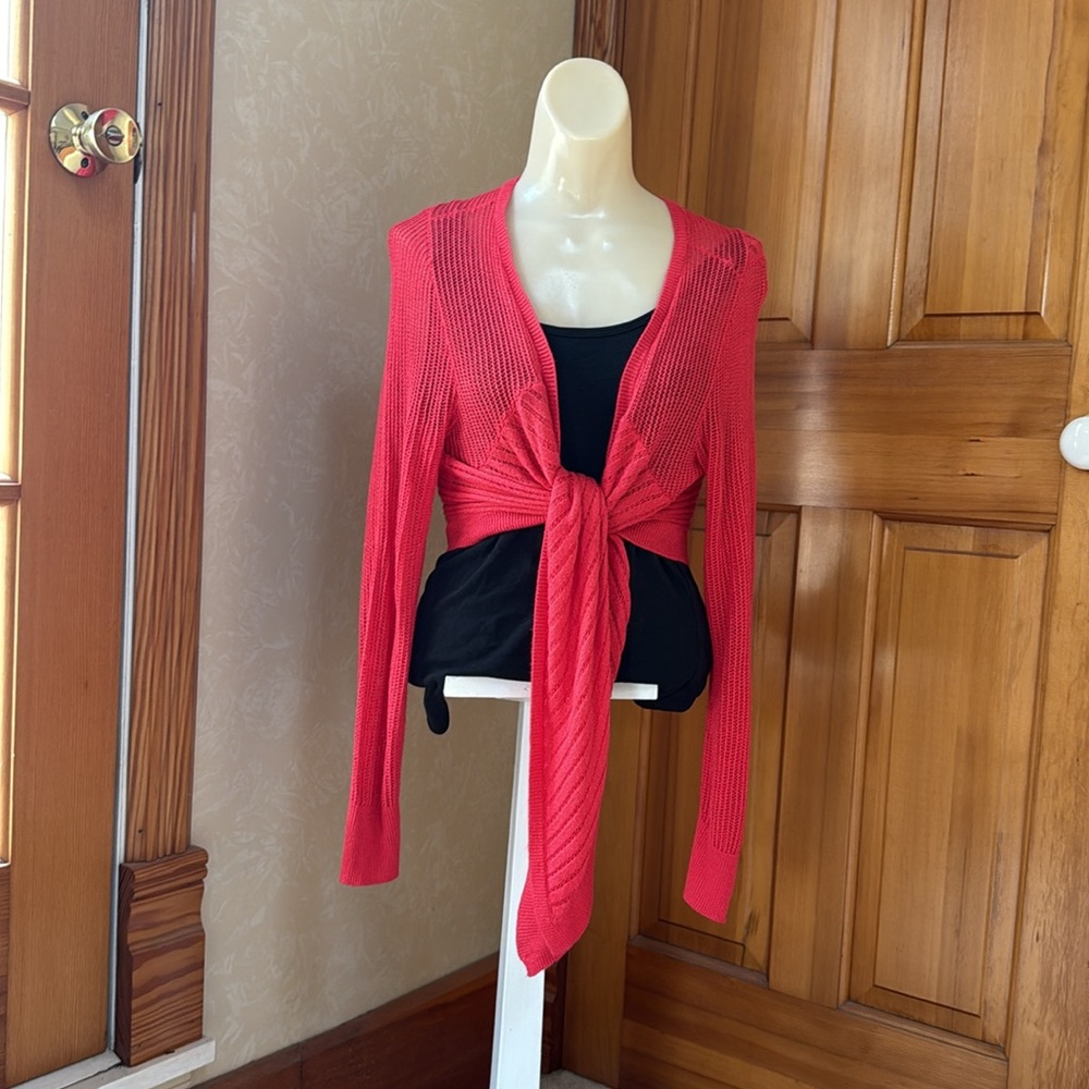 Elegant Thalia Sodi  Coral Red Open-Front Cardigan Size  Large